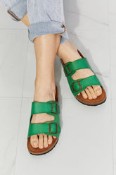 Feeling Alive Double Banded Slide Sandals in Mid Green